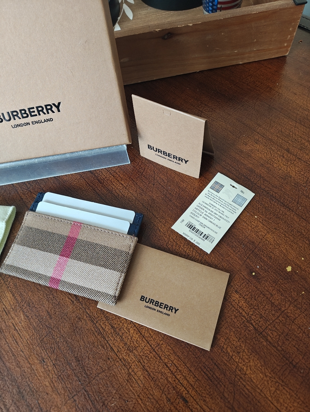Burberry Tan Check Card Holder with Red Accent Stripe - Picture 10 of 10